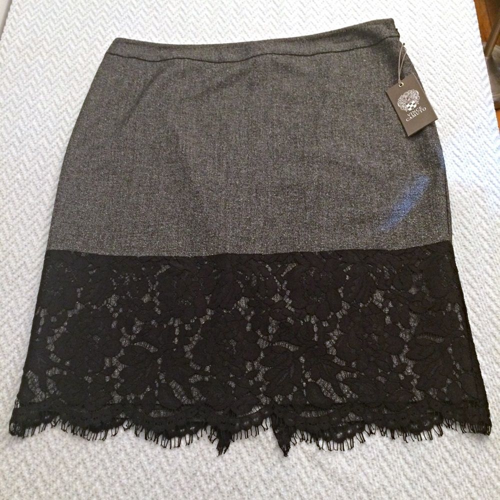 Vince Camuto Grey Skirt Black Lace Size 12